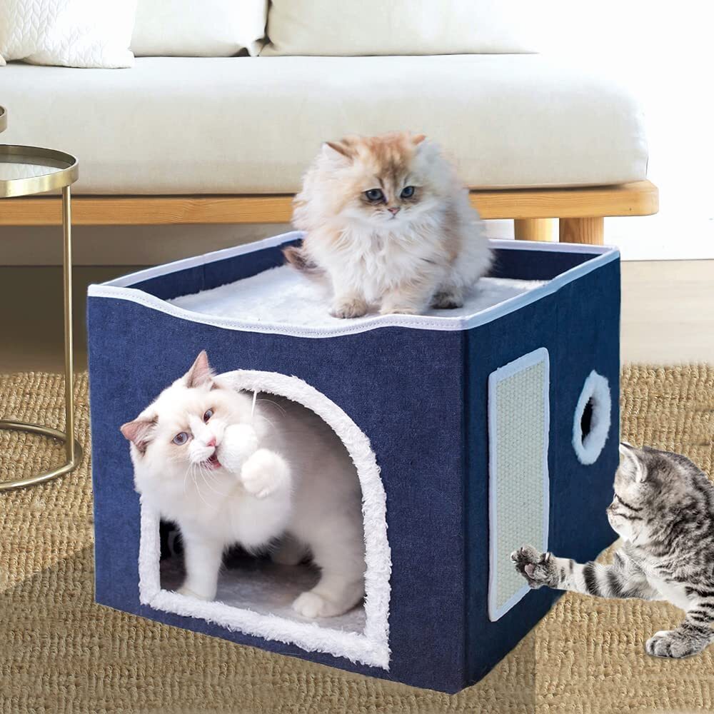 2-in-1 Fluffy & Sturdy Cat Condo Scratcher - CatGlamour.com