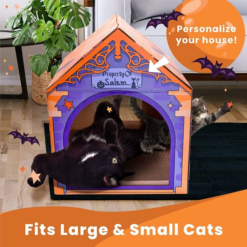 Cardboard Halloween Cat House With Scratch Pad And Catnip