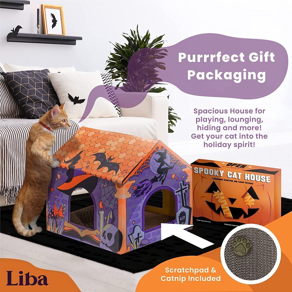 Cardboard Halloween Cat House With Scratch Pad And Catnip