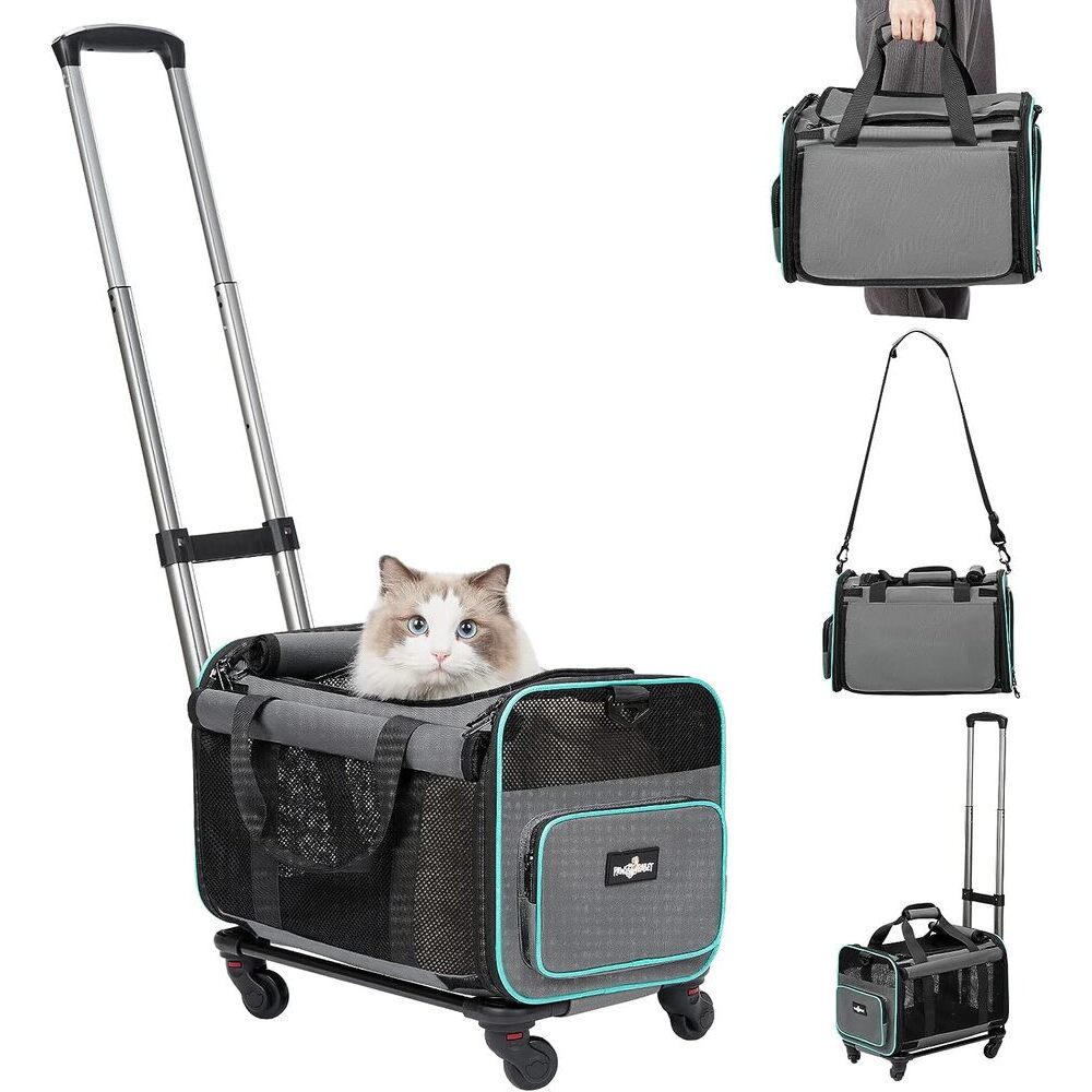 Rolling Cat Carrier with Wheels & Telescopic Handle