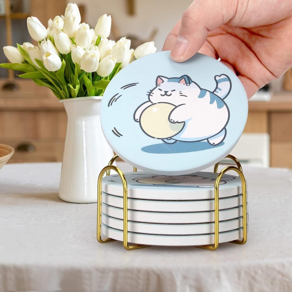 Cute Cat Enthusiasts Coaster Set (6 Pcs )
