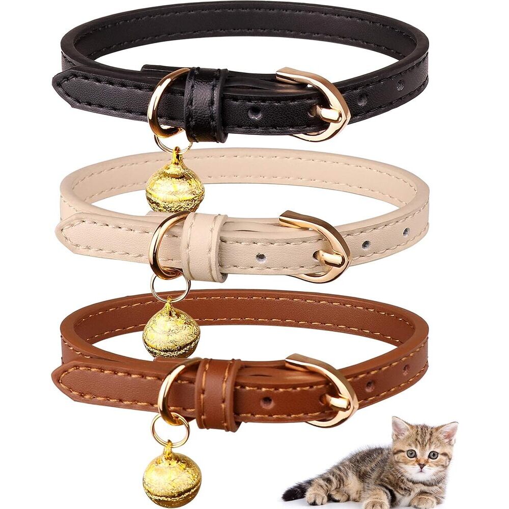 Charming Leather Cat Collar with Bells (3Pack)