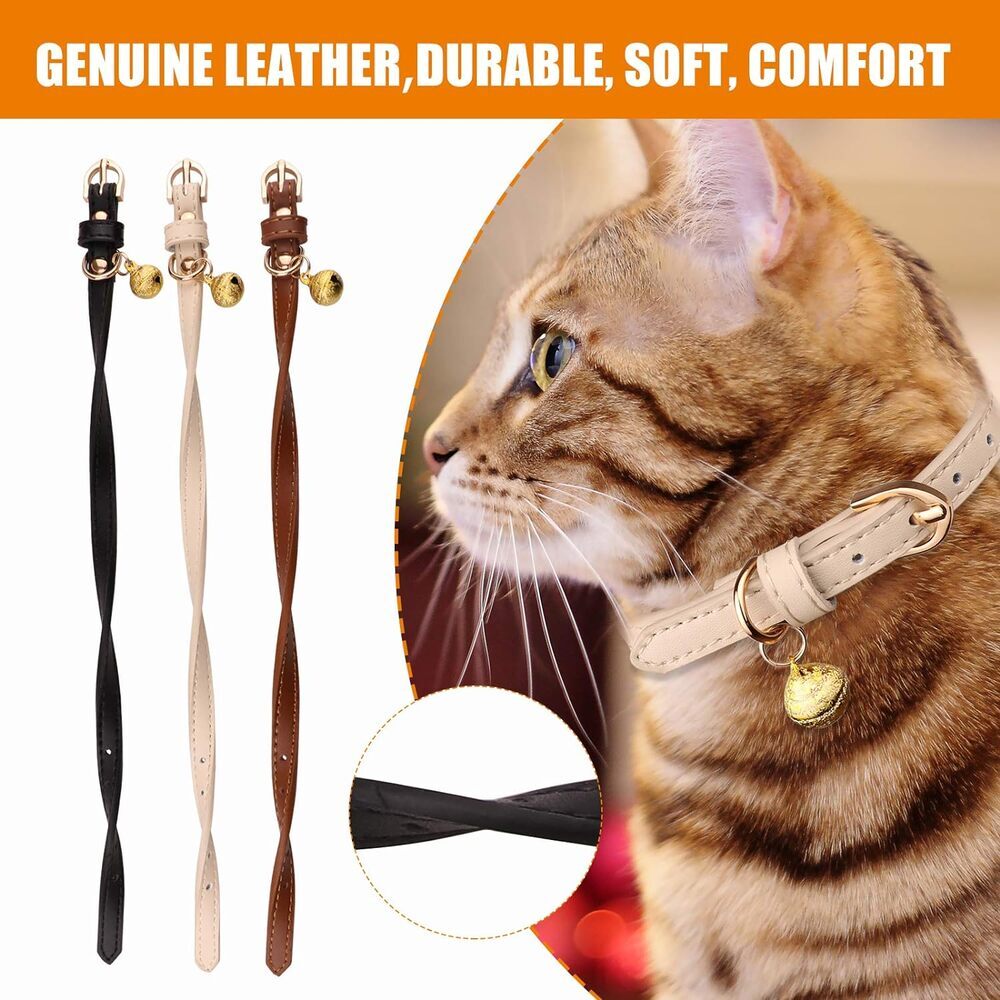 Charming Leather Cat Collar with Bells (3Pack)