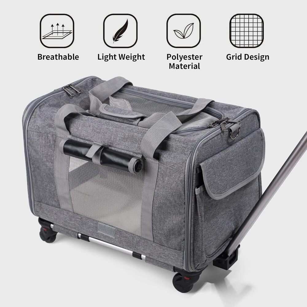 Airline Approved Rolling Cat Carrier with Telescopic Handle ...