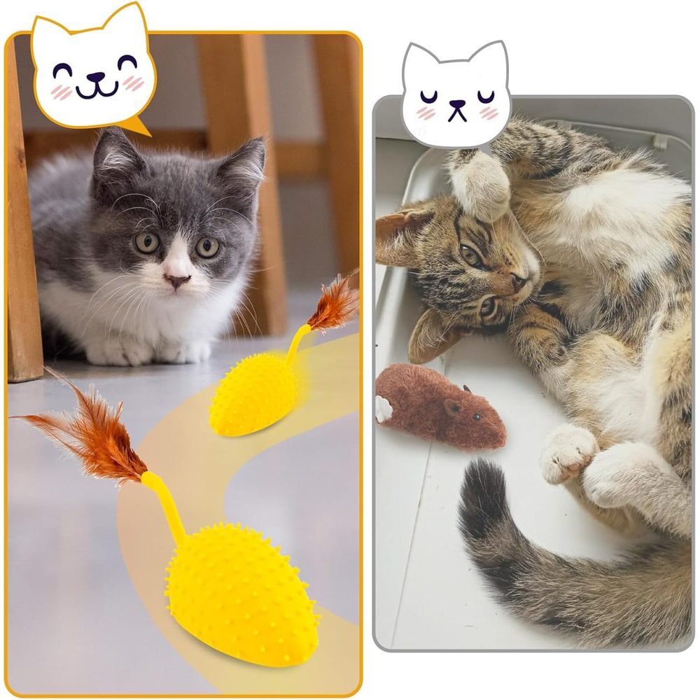 Interactive LED Mouse Cat Toy with Automatic Chirping, Feather Tail ...