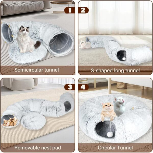Fluffy Tunnel Cat Bed-02 WhiskerHollow – Plush Cat Tunnel Hideaway