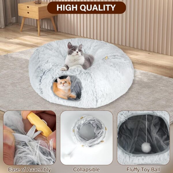 Fluffy Tunnel Cat Bed-04 WhiskerHollow – Plush Cat Tunnel Hideaway