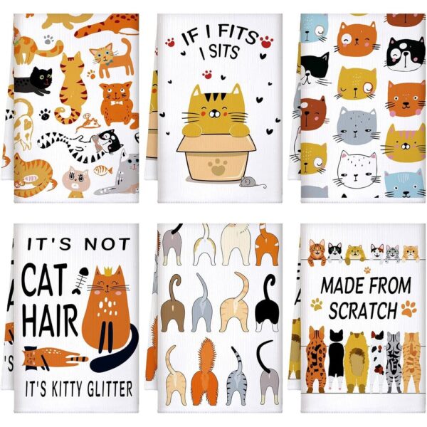 Funny & Adorable Cat Kitchen Towels-01 Funny & Adorable Cat Kitchen Towels — 6-Piece Set
