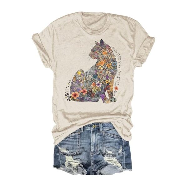 cat-womer-tshirt-beige Artistic Cat Silhouette Tee – Where Style Meets Whiskers