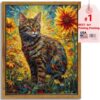 Cat Wall Art – 8"x10" Framed Sunflower Scene
