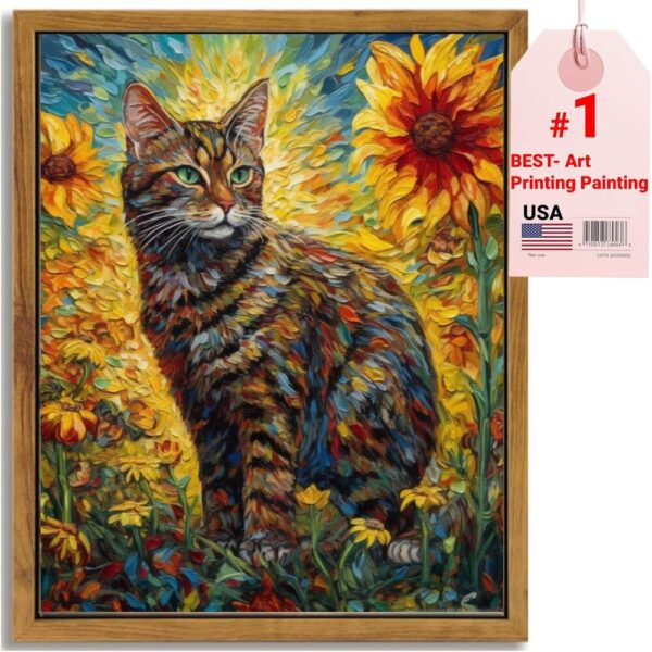 Cat Wall Art – 8"x10" Framed Sunflower Scene
