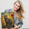 Cat Wall Art – 8"x10" Framed Sunflower Scene