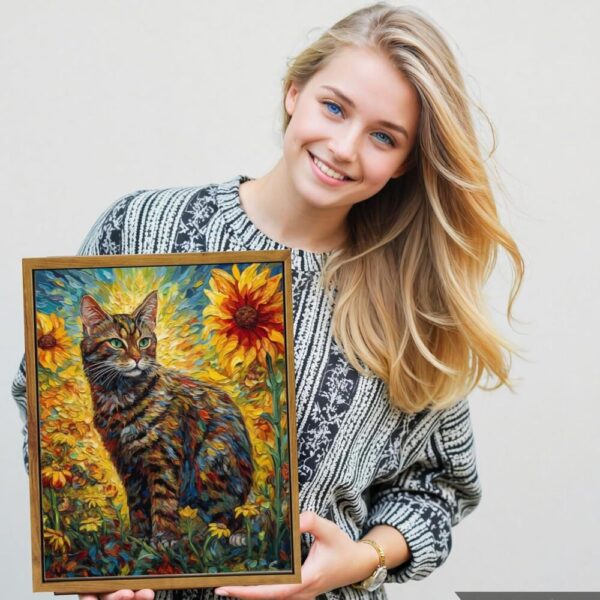 Cat Wall Art – 8"x10" Framed Sunflower Scene