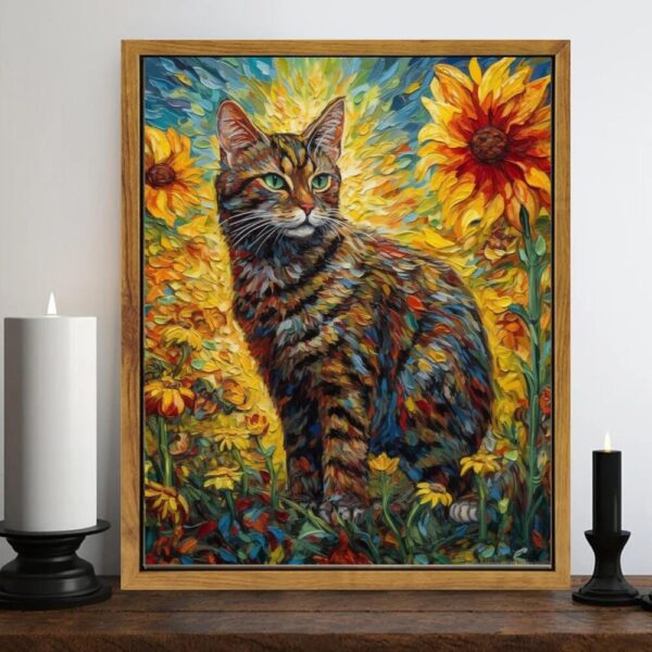 Cat Wall Art – 8"x10" Framed Sunflower Scene